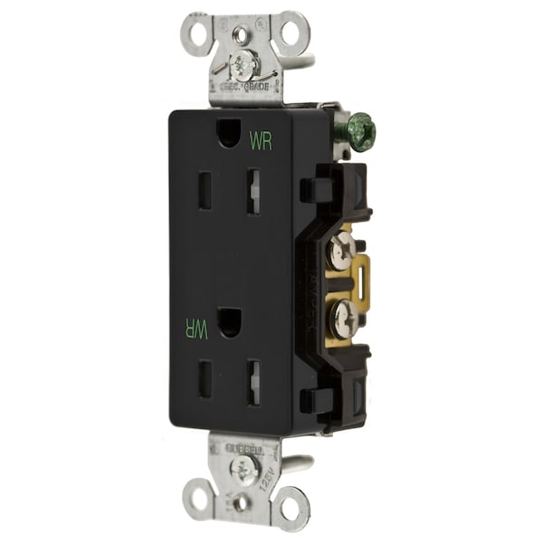 Hubbell Wiring Device-Kellems Straight Blade Receptacle, 5-15R, 15 A, 125V AC, 2 Pole, 3 Wire, Flush Mount, Grounded DR15BLKWRTR - main